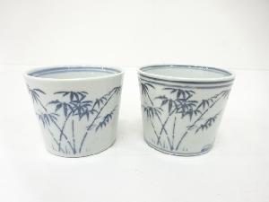 古伊万里　染付　竹に鹿　蕎麦猪口　2客